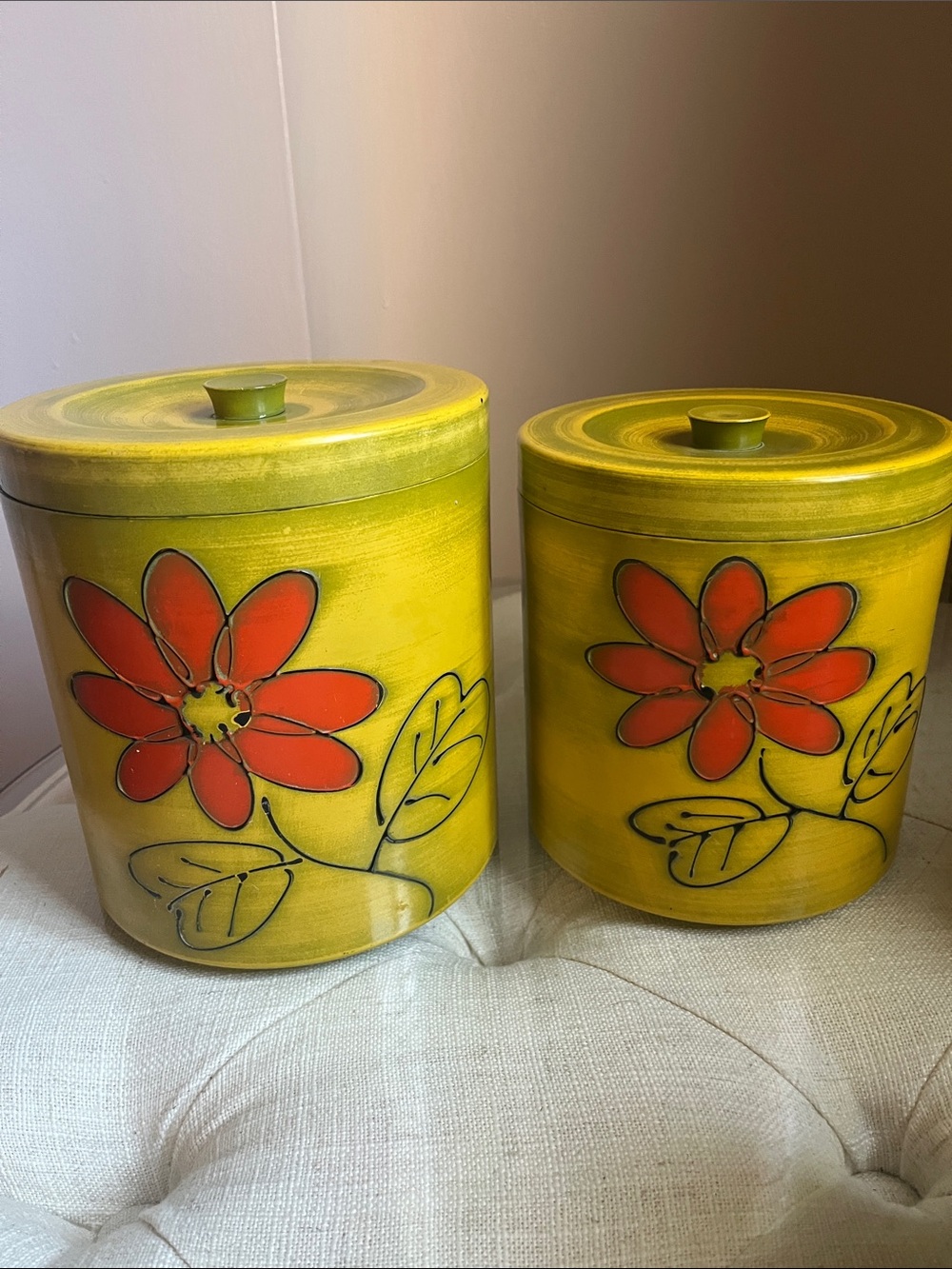 Vintage Yellow Floral Metal Canister Set - 4pc Made In Japan - Picture 8 of 9